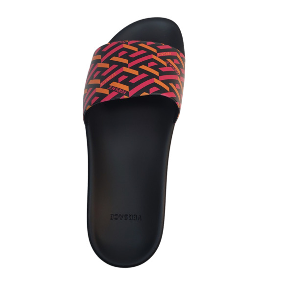 Versace Mens Gomma Stampa Pool Slide Sandals Red Magenta Tangerine - Picture 5 of 8